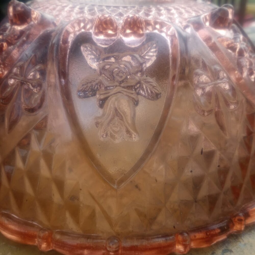 10" Vintage Jeanette Cubist Salad Serving Bowl Pink Depression Glass